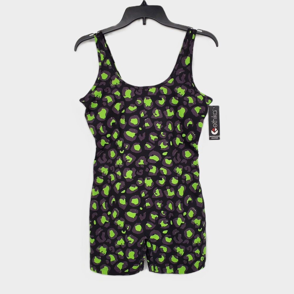 Ethika Women Large Bikershort Romper Leopard Print Neon Green Purple Stretch New